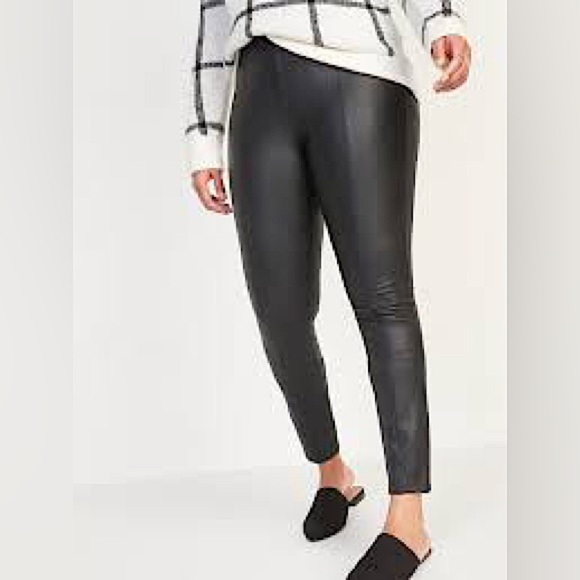 Old Navy High-Waisted Stevie Faux-Leather Skinny Black Versatile Pants M - Picture 4 of 16